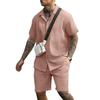2Pcs/Set Men Casual Outfit Lapel Short Sleeve Shirt Elastic Waistband Drawstring Wide