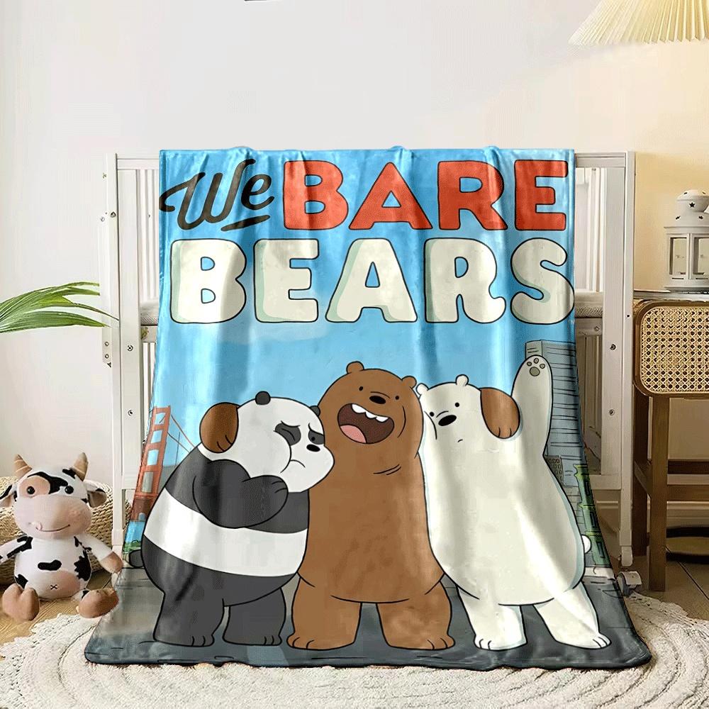 Three anthropomorphic bears stand together under the  We Bare Bears  title. for all seasons blanket lunch break throw gift 80cm x 120cm