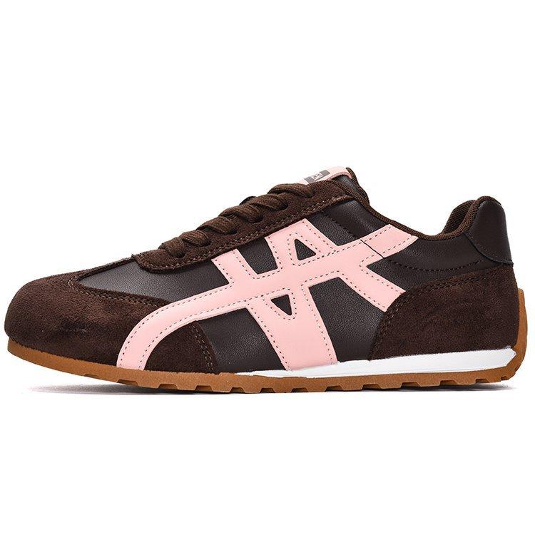 Soft leather version~ Forrest Gump shoes women's 2025 autumn new round head thick sole color matching non-slip comfortable casual sports shoes tide