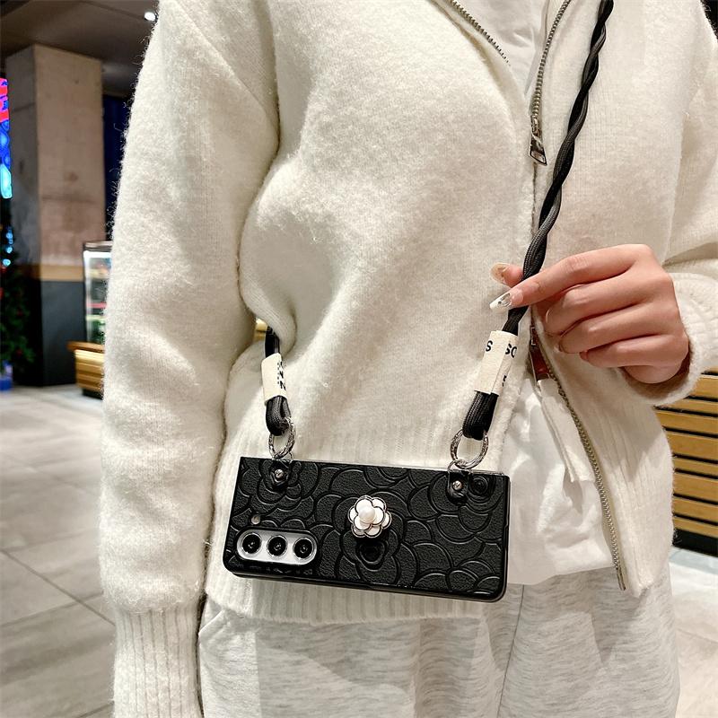 Crossbody kožené kvetinové puzdro na telefón pre Samsung Galaxy Z Fold 6 5 4 3 Fold6 Fold5 Fold4 Fold3 5G Hard Shell Shockproof Cover
