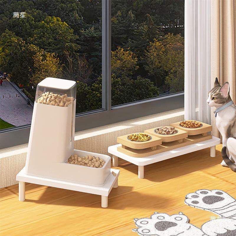 Automatic Adjustable Height Cat Feeder Bowl Stand with Neck Protection