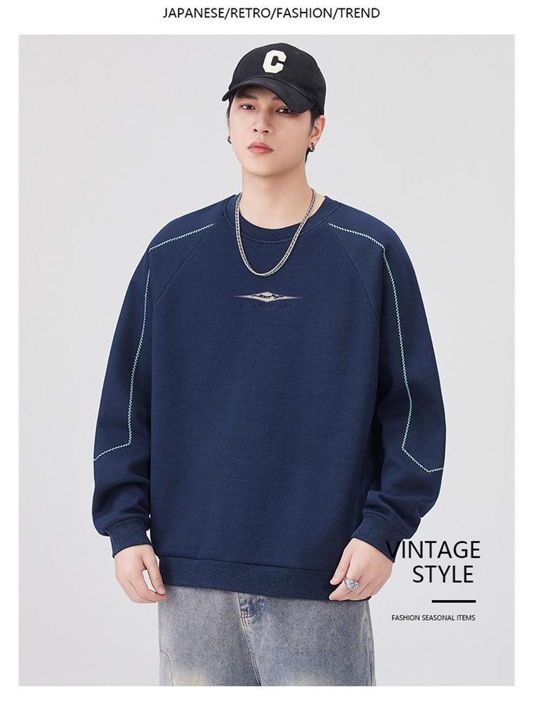 Men's 2025 Autumn/Winter Fleece-Lined Round Neck Sweatshirt - Casual, Loose, High-End Texture, Thick Long Sleeve Top