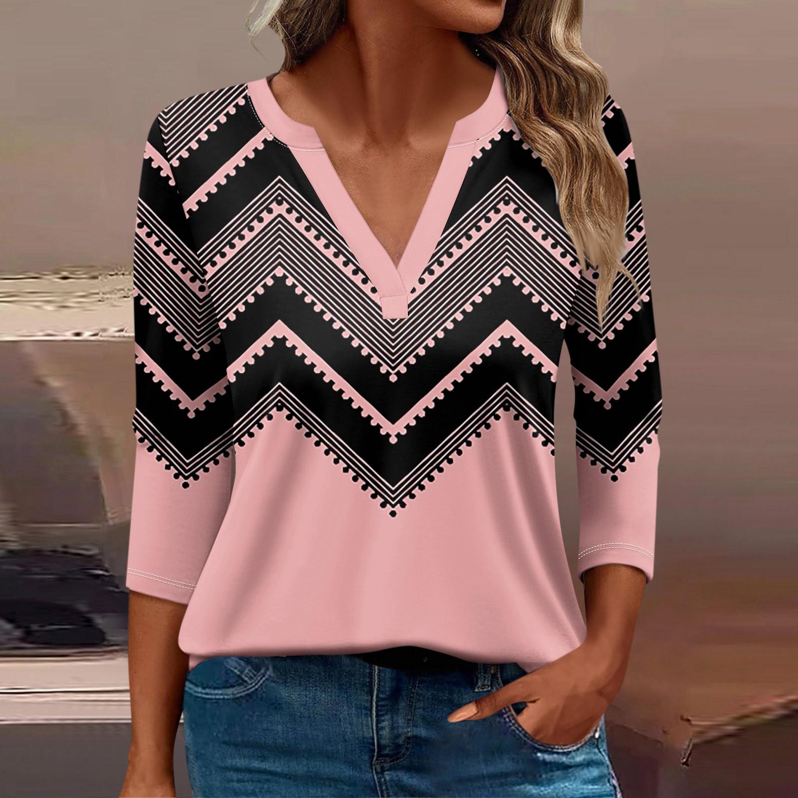 

Женская футболка Футболка с принтом Рукав 3/4 Повседневные Выходные Мода Базовый V-образный вырез Обычный топ S чёрный