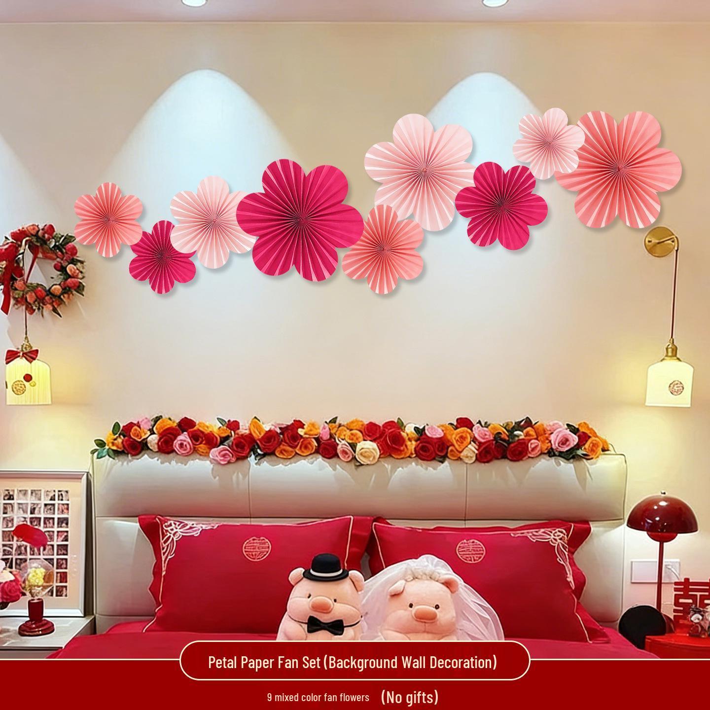 Double Happiness Wedding Wall Decoration Set with Petal and Paper Fan