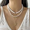 3 Stück Elegante Imitation Perlen Choker Halsketten für Damen Mehrschichtig Ozean Seestern Muscheln Anhänger Halsketten Party Schmuck