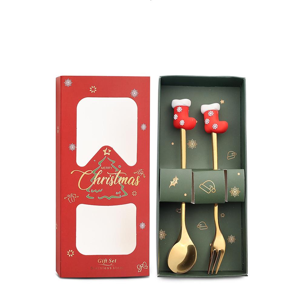Christmas Dinnerware Set Golden Stainless Steel Spoon and Fork Set Cute Children's Gifts Rice Spoon Fruit Fork Table Accessories