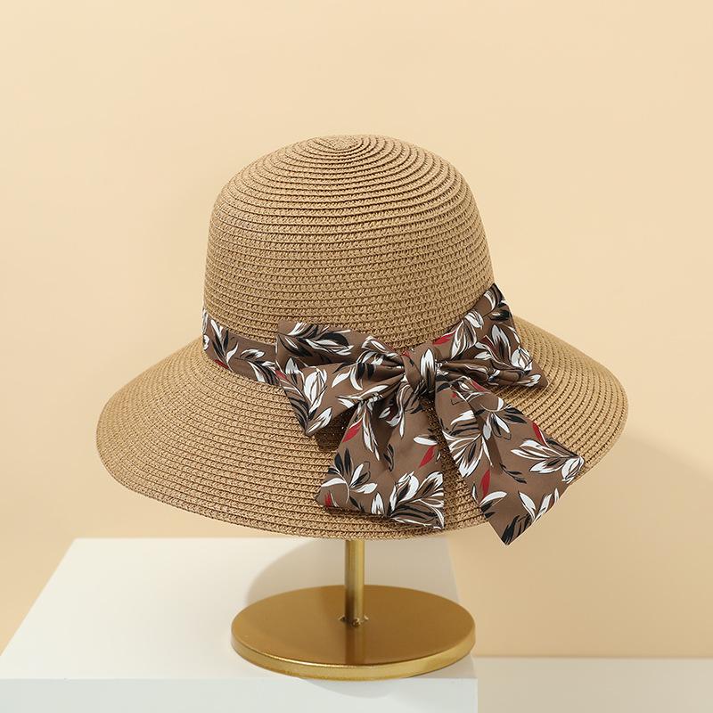 new Women Summer Big Floppy Hat Wheat Straw Hat with Black White Ribbon Lace Tie Wide Brim Sun Hat UV Protection Beach Cap