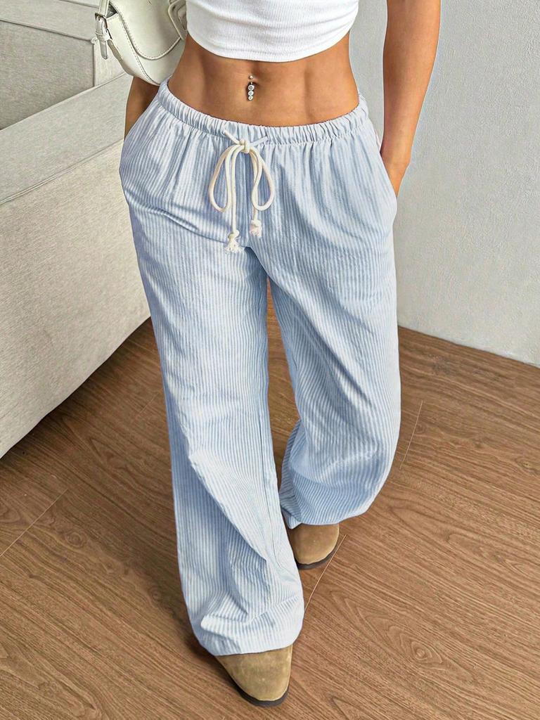 Autumn New Women's Clothing Striped Cute Wide Leg Pants Floor Length Casual