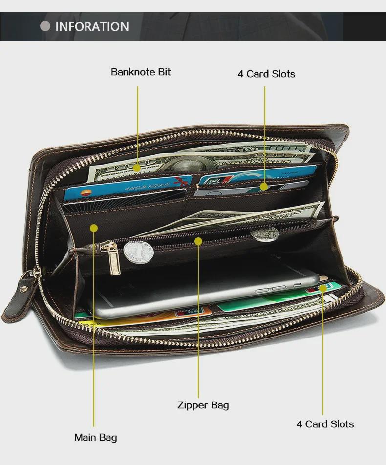 MVA Men's Long Retro Genuine Leather Wallet - Large Capacity Card Holder with Multiple Slots, First Layer Cowhide Clutch Bag.
