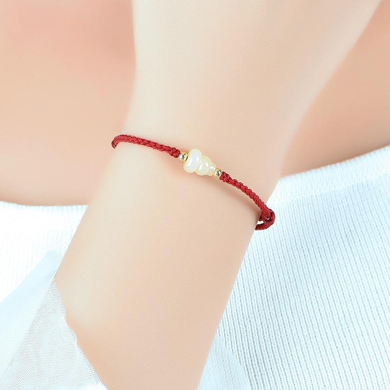 Hand Braided Red Lucky Bracelets For Couples Imitation Jade Calabash Cinnabar Beads Bracelet Good Fortune Bangles Year Gift