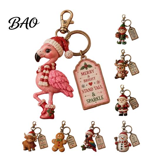 Holiday Keychain for Christmas with Gift Box, Cute Santa Claus Snowman Highland Cow Festive Accessories DIY Reindeer Bag Charm, Keyring Pendant, Gifts