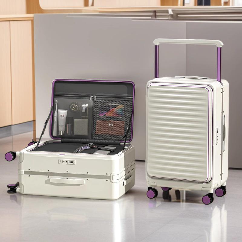 Women's 20-Inch Front-Opening Aluminum Carry-On Luggage 2025, Large Capacity with Wide Pull Rod