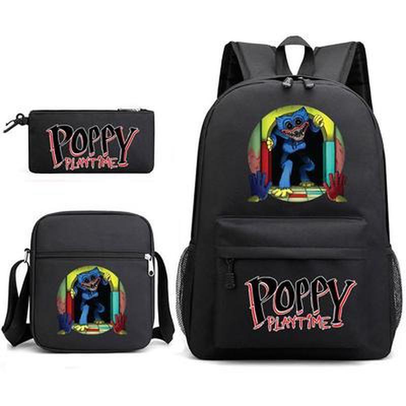 3 stk Mote Barn Poppy Playtime Skolevesker Huggy Wuggy Student Lerret Skoleryggsekker+Crossbody Bag+Pen Bag