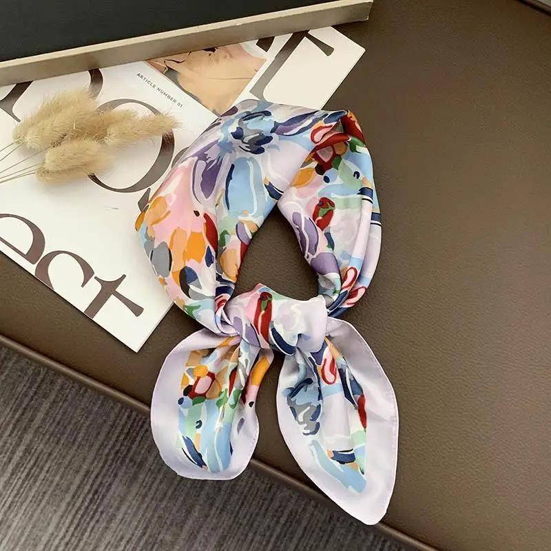 Retro 70*70 Square Scarf Colorful Silk Scarf Women Neck Scarf All-match Shawl Fashion Trendy Headscarf Women's Accessories Gifts