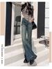 Women's High-Waist Retro Flare Jeans - Plus Size, Washed with Raw Edge, Ideal for Autumn/Spring Fashion.