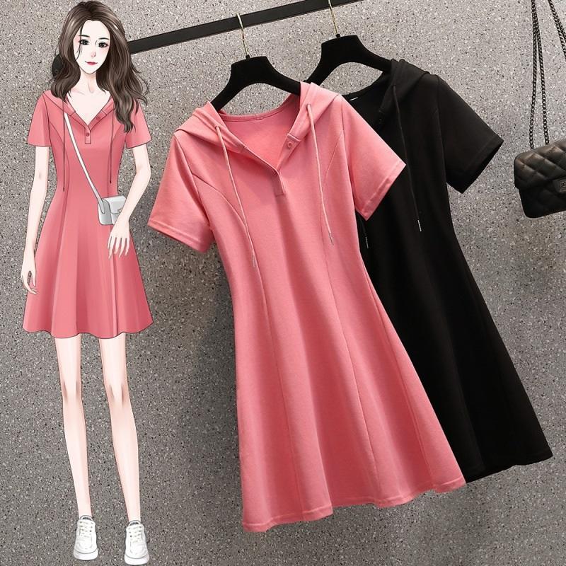 Women's Summer Hooded Dress Short Sleeve A-Line Casual Sports Dress