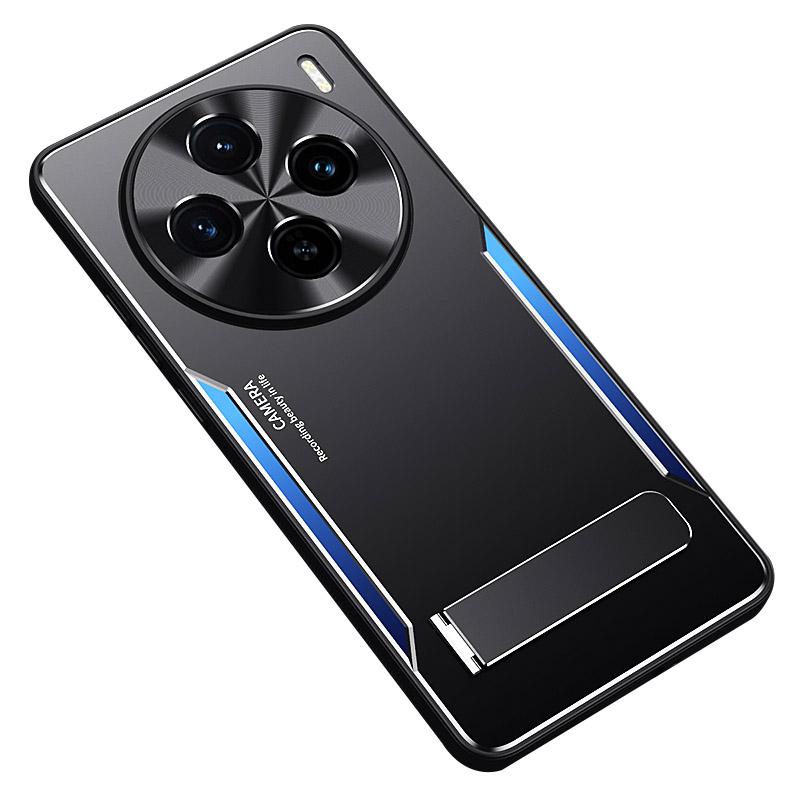 

For vivo X100s 5G Kickstand Phone Case Aluminum Alloy+TPU Shockproof Phone Cover Blue