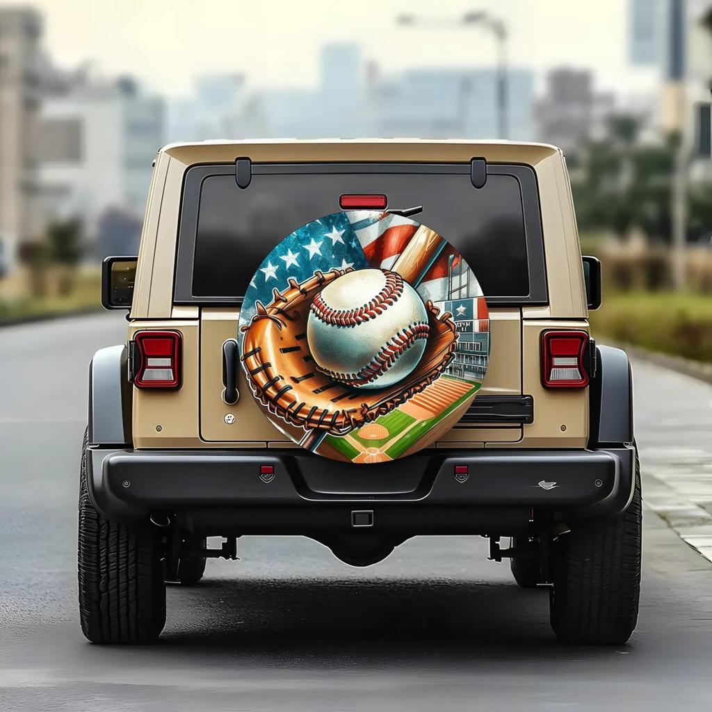 Baseball Glove and Ball American Flag Spare Tire Cover Durable Weather-Resistant Cover for SUV RV Truck