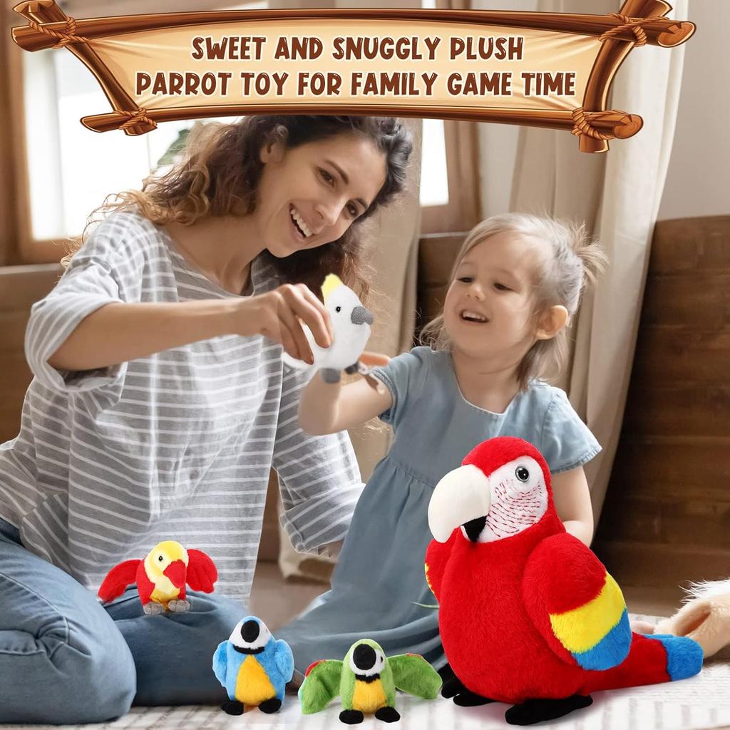 Meooeck 5 Pcs Macaw Parrot Plush Set 13 Inch Mommy Parrot Stuffed Animal with 4 Cute Plush Baby In Her Belly Soft Cuddly Bird for Toddlers Valentines