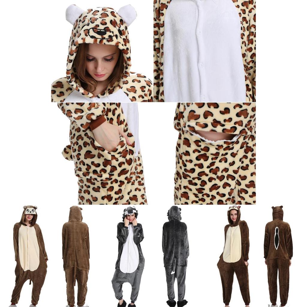 Gemütlicher Unisex Erwachsenen Tier Flanell Onsie Kostüm Pyjama mit Seitentaschen