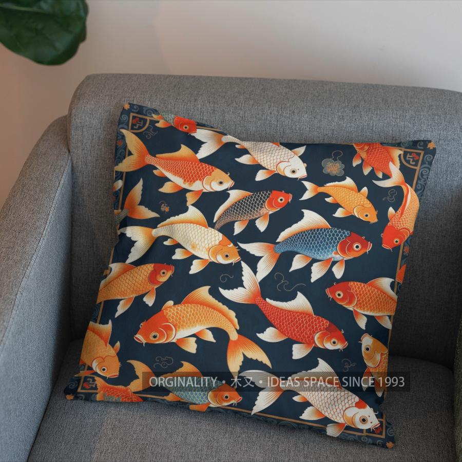 2D Koi Fish Pattern Decorative Throw Pillow Cover Pattern Cushion Cover Suitable For Sofa Bedroom Car Pillow Cover