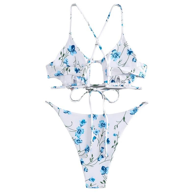 2024 Ladies' Floral Lace-up Triangle Bikini