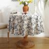 Rustic Flower Print Round Table Cover Indoor Outdoor Vintage Tassel Blue Flower Farmhouse Table Cloth for Picnic Tabletop Decor