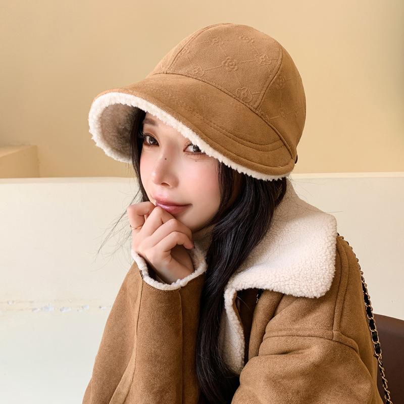 Korean New Hat for Women with High end Japanese Velvet Fisherman Hat Fashionable and Fashionable Big Head Versatile Basin Hat