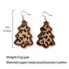 Wood Christmas Tree Dangle Earrings Women Leopard Grow Print Genuine Leather Christmas Earring New Year Ear Jewelry Gift