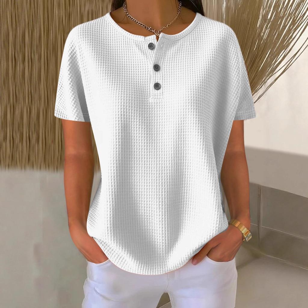 Modisches Waffel-Rundhals-Sommer-Neuheit 2026 einfarbiger Pullover Kurzarm-Oberteil