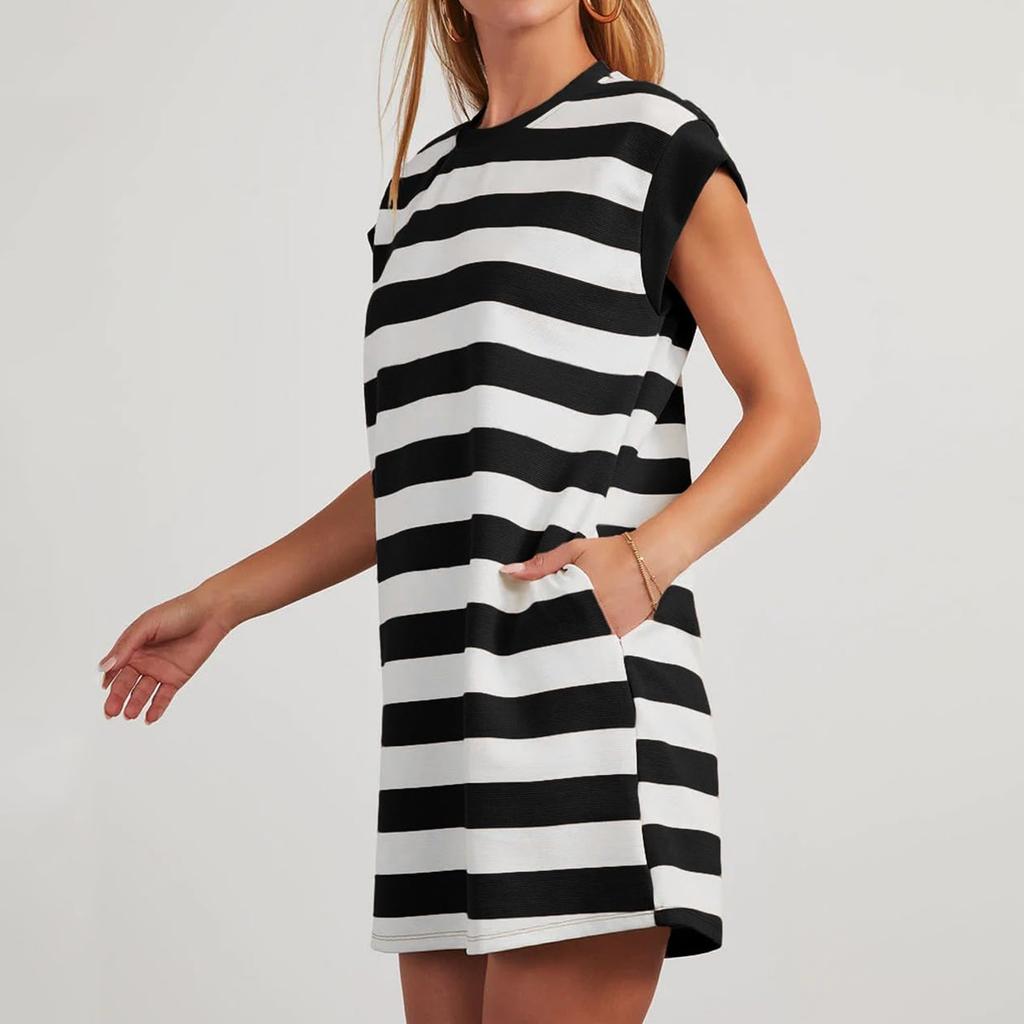 Robes Décontractées Amples Patchwork Rayées Mode Femme