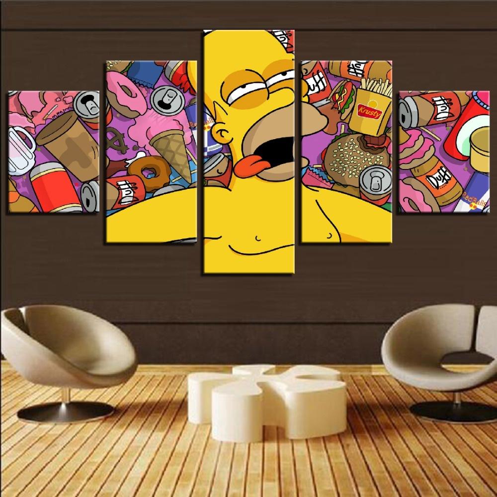 

5 Panels Canvas Wall Arts Poster Painting Simpson Anime Fast Food Character Picture Prints Home Decor Artwork Living Room Mural 20x35 20x45 20x55cm