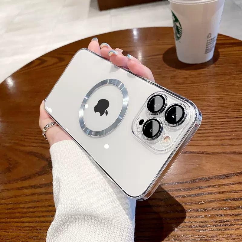 Applicable To IPhone 16 Electroplated Magnetic Phone Case Apple 15pro Full Package Lens Film 14 Transparent PC Protection Case
