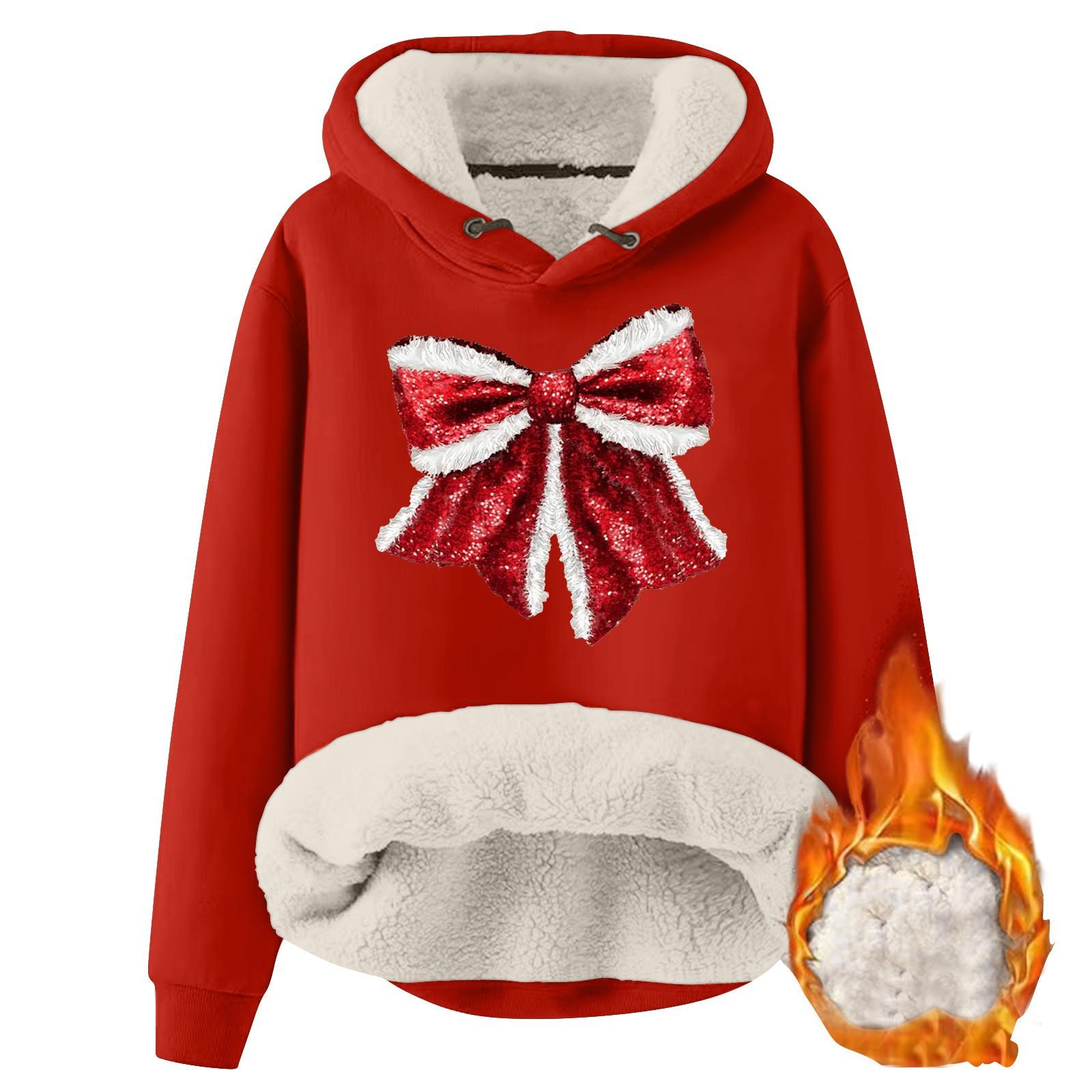 

Женская модная плюшевая теплая свободная толстовка с капюшоном и рождественским бантом XL красный