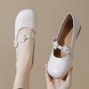 Fashion Elegant Womens Cow Leather Flats Shoes Soft Soled Square Toe Ballets Ladies Office Work Barefoot Loafers Floral Strap Mary Janes