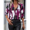 New Spring Autumn Women Blouses Fashion Geometry Striped Pattern Printing Shirt Elegant Casua Everyday Blouse Ladies Loose Style