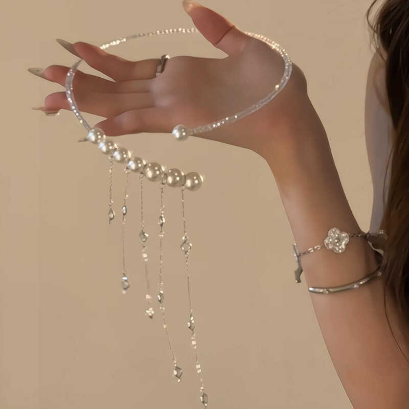 Glass Pearl Round Tassel Necklace Exquisite Niche Exaggerated Design Collar Fashion Personality Temperament Collar