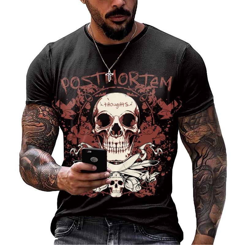 Skull T-shirt Short Sleeve Summer Trendy Men's Hot 3D Digital Printed Top Shirt