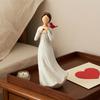 Hand Painted Girl Bird Figurine Resin Red Bird Standing on Girl's Shoulder Statue Sympathy Gifts for Loss of Loved One