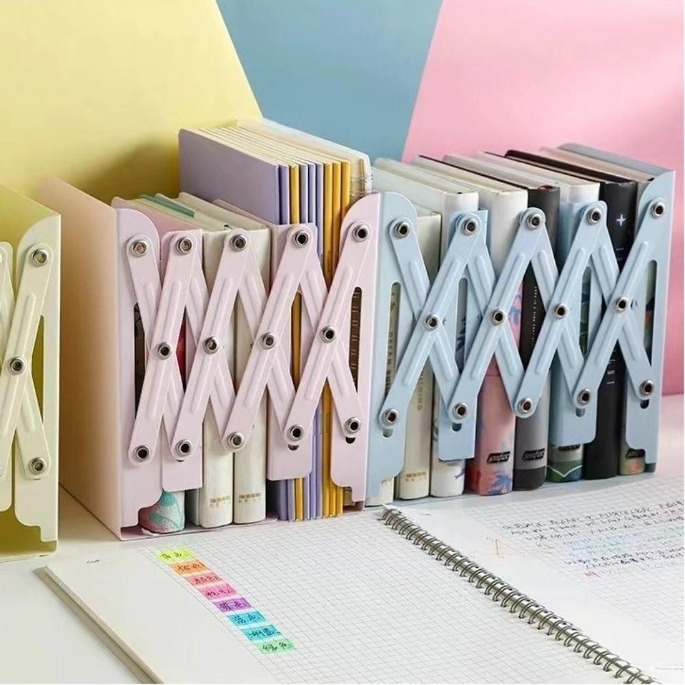 Large Capacity Retractable Book Stand Metal Folding Desktop Bookshelf Adjustable School Stationery Book Baffle Home