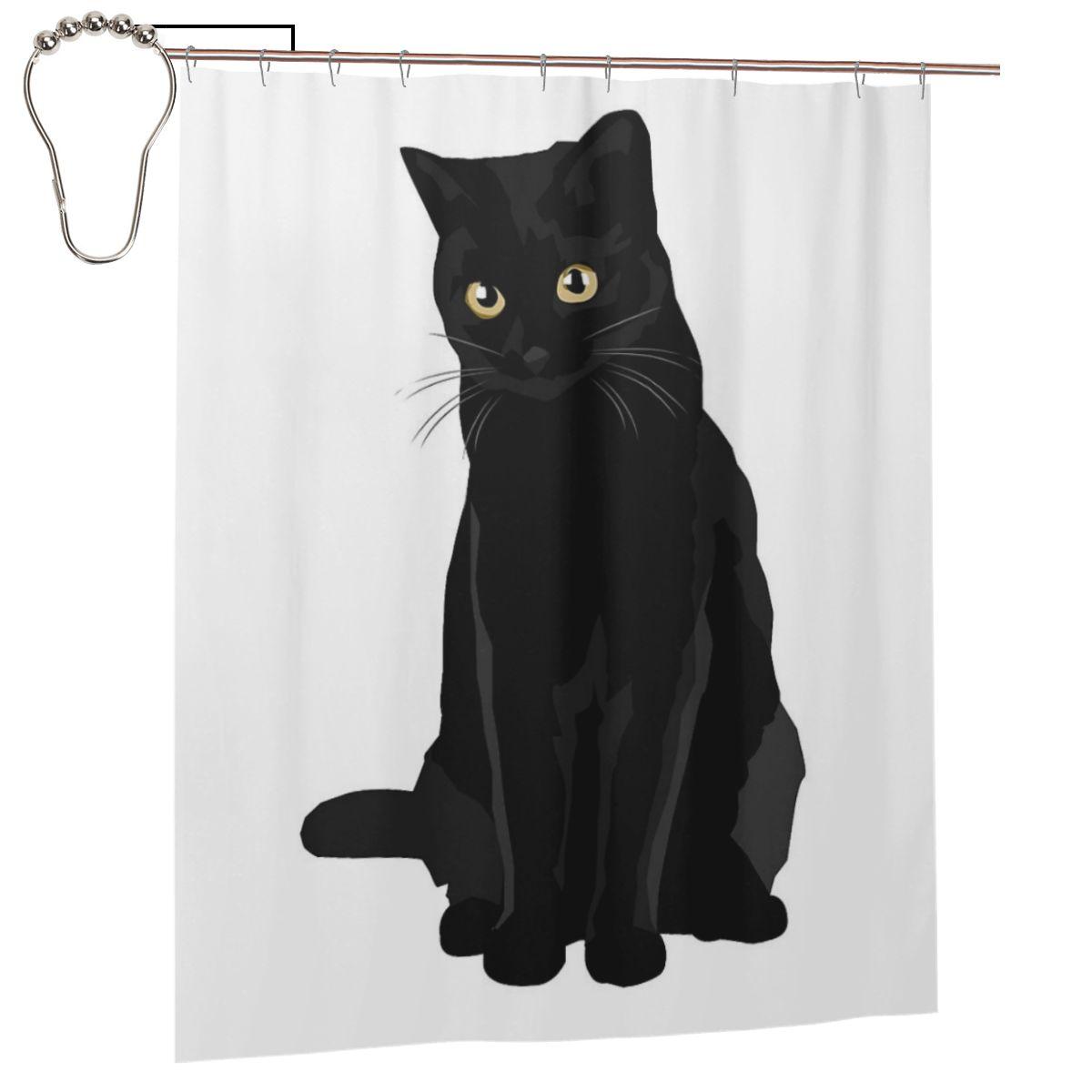 

Black Cat Shower Curtain Bathroom Polyester Waterproof Bath Curtains With Hooks W60H190(CM)-1 Pcs