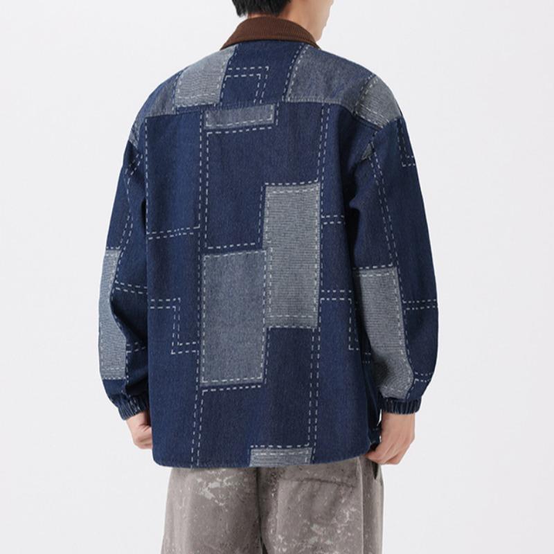 Spring and Autumn Men's New Loose Lar Retro Chinese Style Denim Jacket