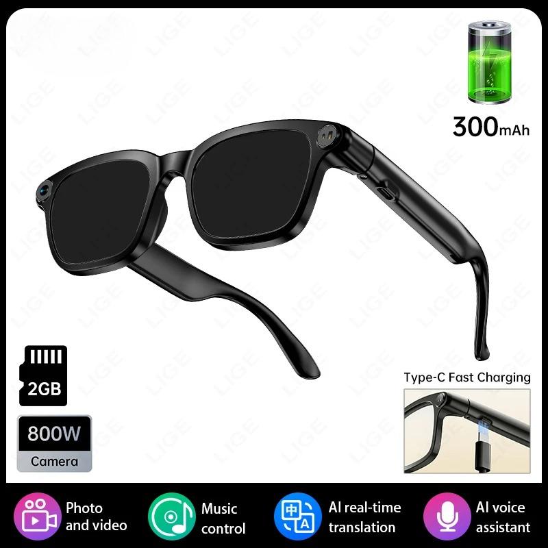 Occhiali Intelligenti con Fotocamera da 8MP Registrazione Foto Video HD Traduzione AI Lenti Fotocromatiche Chiamate Bluetooth Musica Assistente Vocale Occhiali Batteria da 300mAh Unisex