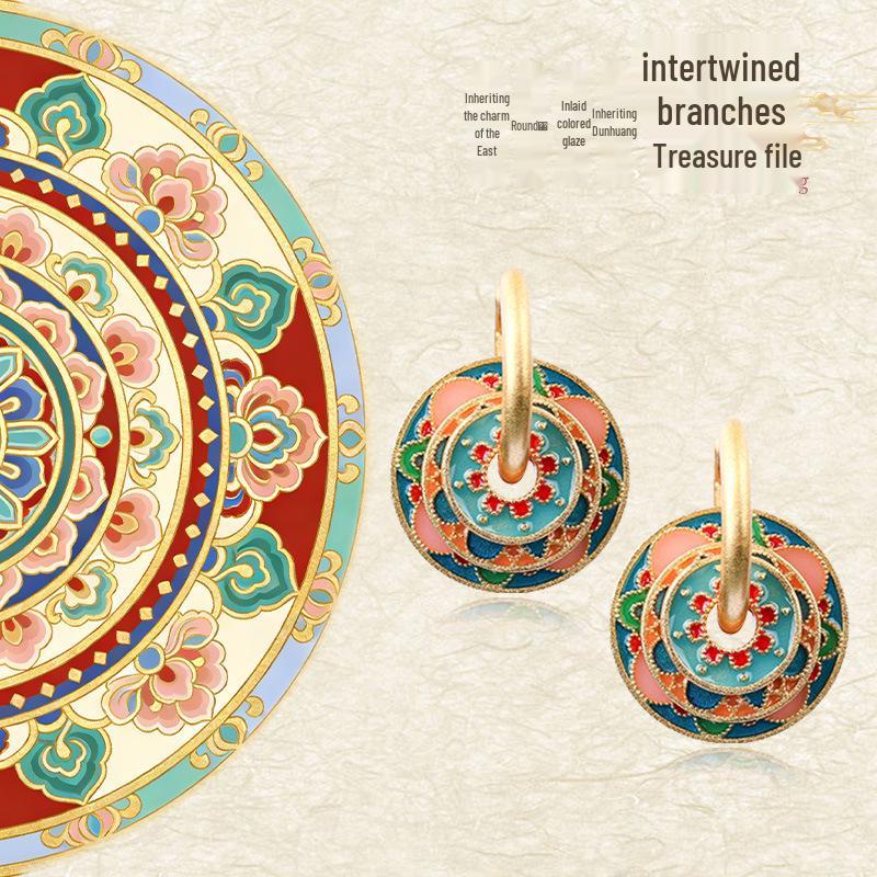 925 Sterling Silver Chinese Ethnic Style Color Drip Glaze Earrings for Girls