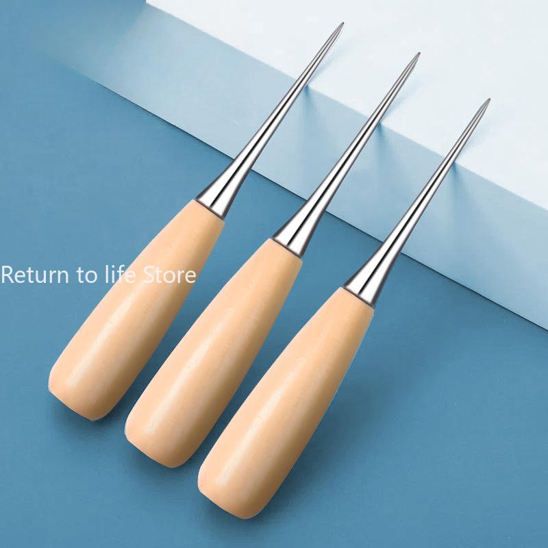 Round Hole Solid Wood Awl, Handmade DIY Leather Awl with Sheath, Sewing Tool for Crafting and Leatherworking
