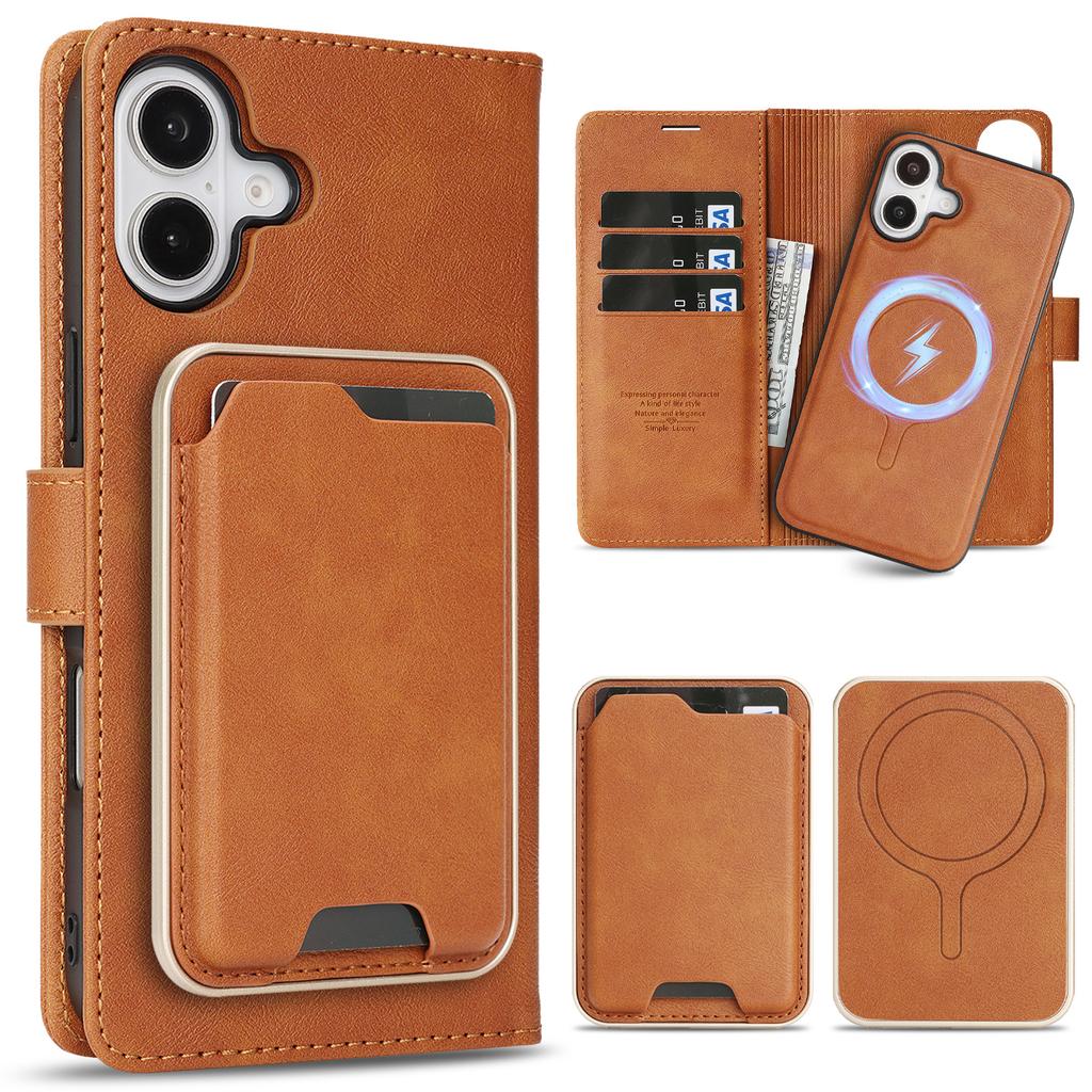 3 in 1 Detachable Magnetic Wallet Leather Case For iphone 16 Pro Max 15 Plus 13 12 16E Cash Cards Holder Bag For Magsafe Cover
