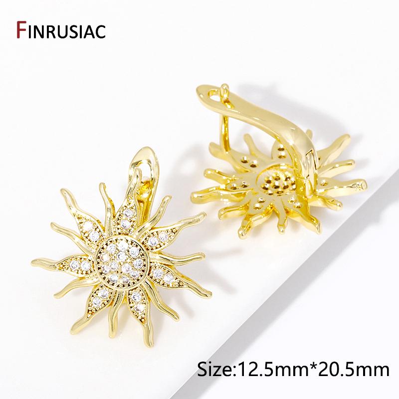 

18K Gold Plated Brass Sun Earwire Fixtures,Inlaid Zircon Shvenzy Earrings Hooks Clasps For DIY Earrings Making Accessories 1 pair