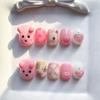 Cute Hand-Painted Press-On Nails Short Square Cat Eye Design Sweet Ins Style Nail Art Women