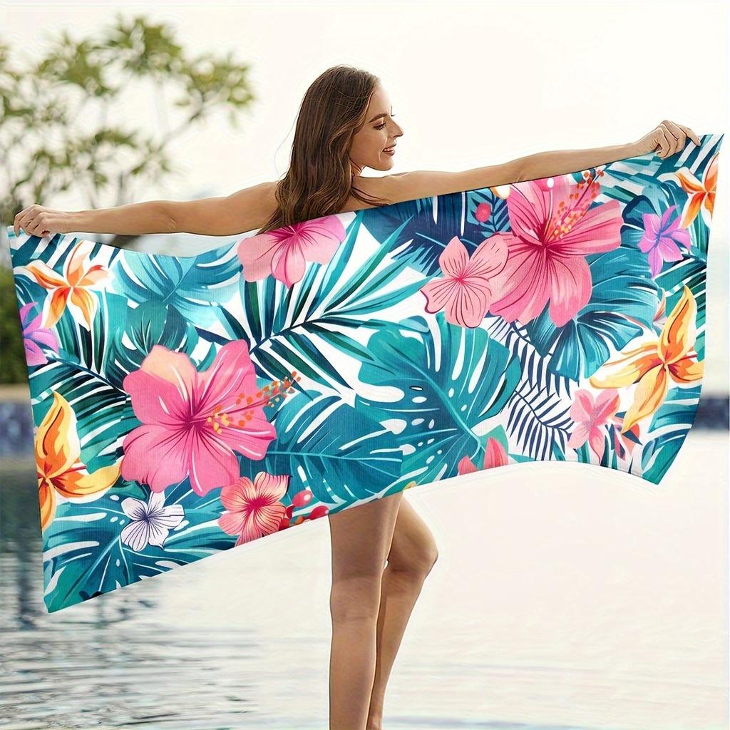 Pink Flower Tropical Plant Beach Towel, Quick Drying Soft Super Absorbent for Seaside