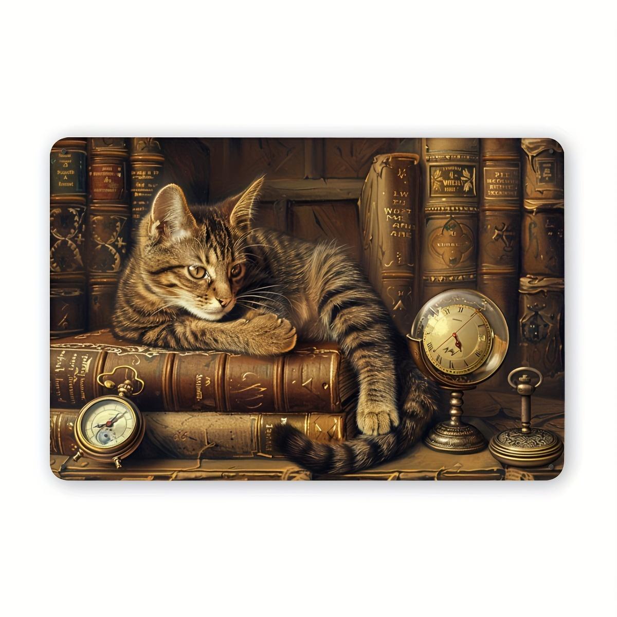 

Винтажная металлическая жестяная табличка «Кот в книге» | Настенный декор для дома, спальни, бара, кафе, библиотеки и гаража 20x30cm белый